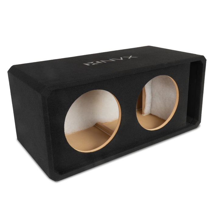 NE122P Dual 12" Slot Ported 3/4" MDF Black Carpeted Subwoofer Enclosure – 3.25 Cu. Ft. with Polyfil and NVX Logo