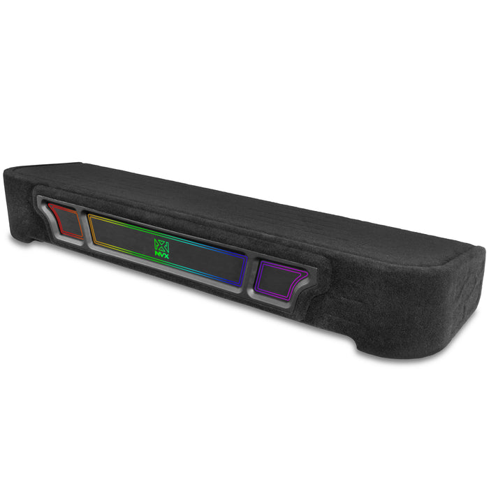 Custom Fit 700W RMS Dual 10" Loaded BOOST Vented Truck Enclosure with LED Lighting - 2009-2025 Ford F-Series - BE-FD-09F150SC-P210