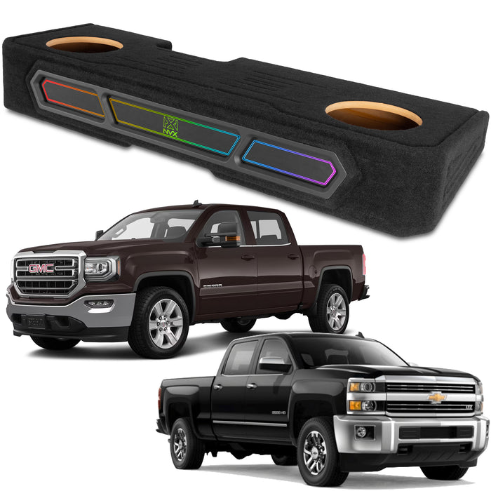 Custom Fit 1200W RMS Dual 10" Loaded BOOST Sealed Truck Enclosure with LED Lighting - 2008-2018 Chevrolet Silverado and GMC Sierra Crew Cab - BE-GM-08SLVCC-S210