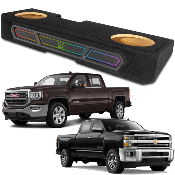 Custom Fit 1200W RMS Dual 12" Loaded BOOST Sealed Truck Enclosure with LED Lighting - 2008-2018 Chevrolet Silverado and GMC Sierra Crew Cab - BE-GM-08SLVCC-S212