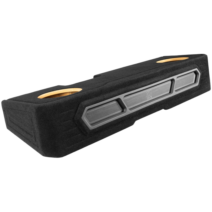 Custom Fit 1200W RMS Dual 10" Loaded BOOST Vented Truck Enclosure with LED Lighting - 2019-2024 Chevrolet Silverado and GMC Sierra Crew Cab - BE-GM-19SLVCC-P210