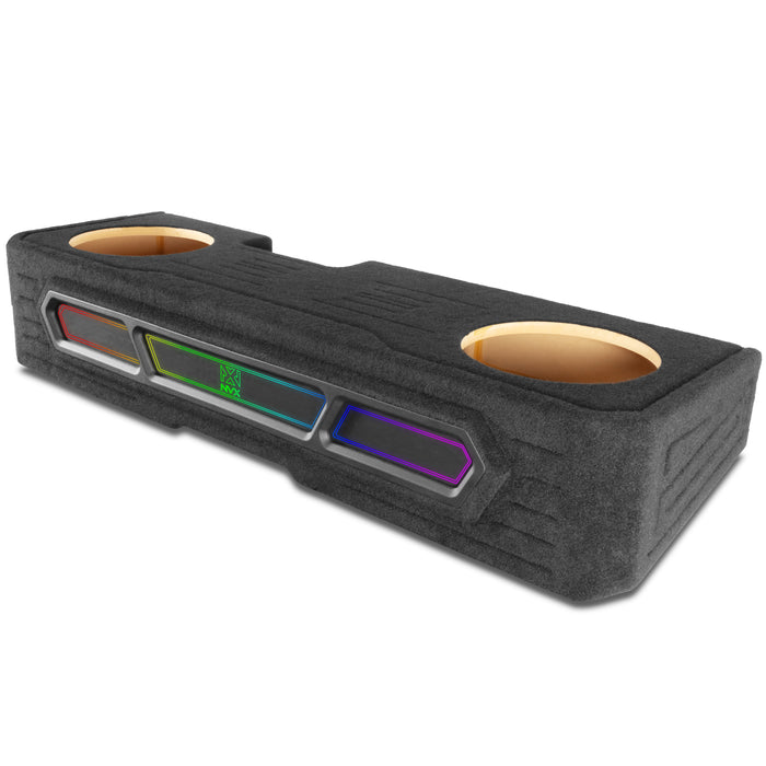 Custom Fit 1200W RMS Dual 12" Loaded BOOST Vented Truck Enclosure with LED Lighting - 2019-2024 Chevrolet Silverado and GMC Sierra Crew Cab - BE-GM-19SLVCC-P212