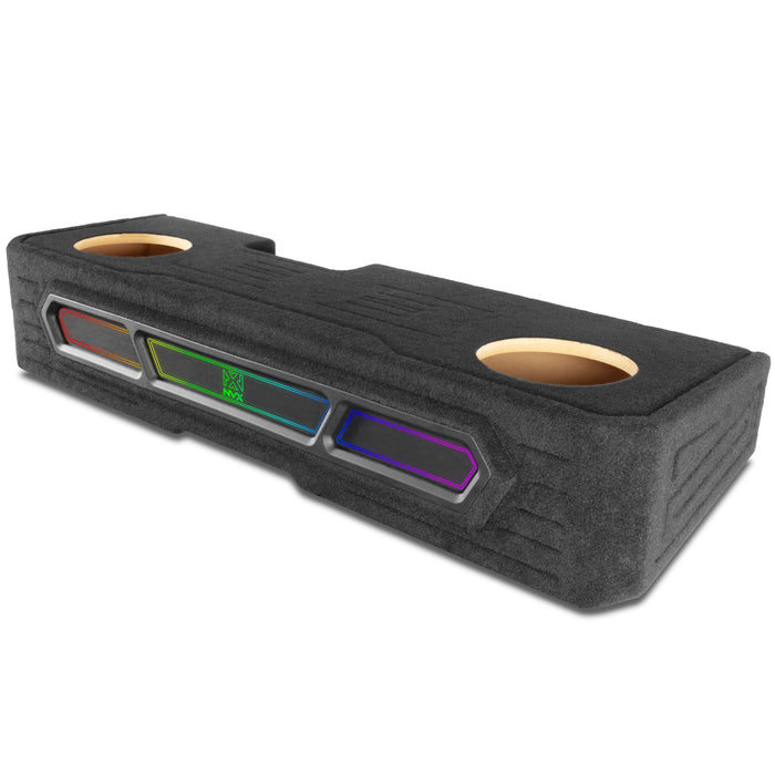 Custom Fit 1200W RMS Dual 10" Loaded BOOST Sealed Truck Enclosure with LED Lighting - 2019-2024 Chevrolet Silverado and GMC Sierra Crew Cab - BE-GM-19SLVCC-S210