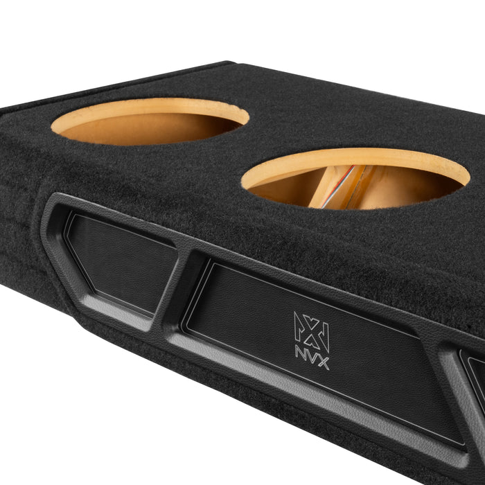 Custom Fit 1200W RMS Dual 10" Loaded BOOST Sealed Truck Enclosure with LED Lighting - 2019-2024 Ram 1500 Crew Cab - BE-RAM-19CC-S210