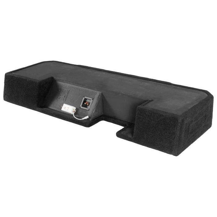 Custom Fit 1200W RMS Dual 10" Loaded BOOST Sealed Truck Enclosure with LED Lighting - 2019-2024 Ram 1500 Crew Cab - BE-RAM-19CC-S210