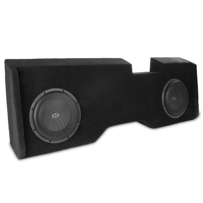 Custom Fit 700W RMS Dual 10" Loaded BOOST Sealed Truck Enclosure - 2014-2018 Chevrolet Silverado and GMC Sierra Crew Cab - LVE-GM-SLVCCG3-D10S