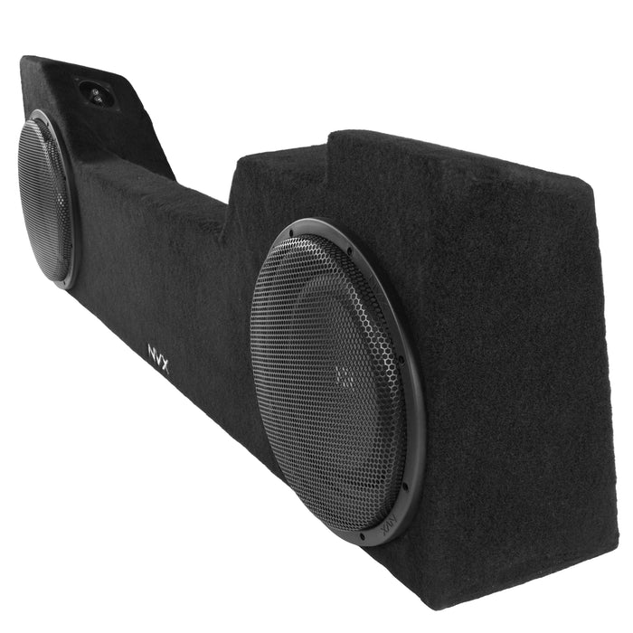 Custom Fit 800W RMS Dual 12" Loaded BOOST Sealed Truck Enclosure - 2014-2018 Chevrolet Silverado and GMC Sierra Double Cab - LVE-GM-SLVDCG3-D12S