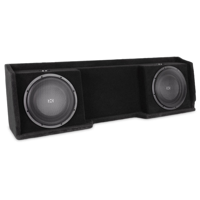Custom Fit 800W RMS Dual 12" Loaded BOOST Sealed Truck Enclosure - 1999-2006 Chevrolet Silverado and GMC Sierra Extended Cab - LVE-GM-SLVECG1-D12S