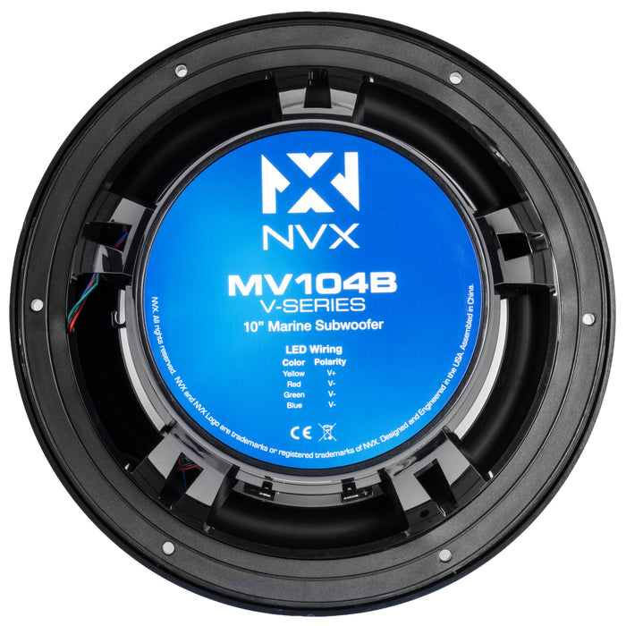 NVX MV104B 10" V-Series Marine Subwoofer with LED (Black)