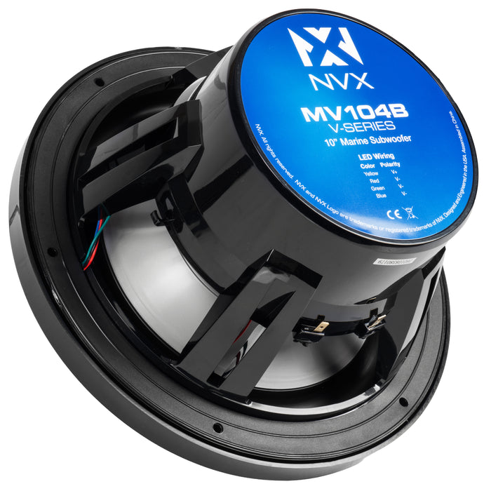 NVX MV104B 10" V-Series Marine Subwoofer with LED (Black)