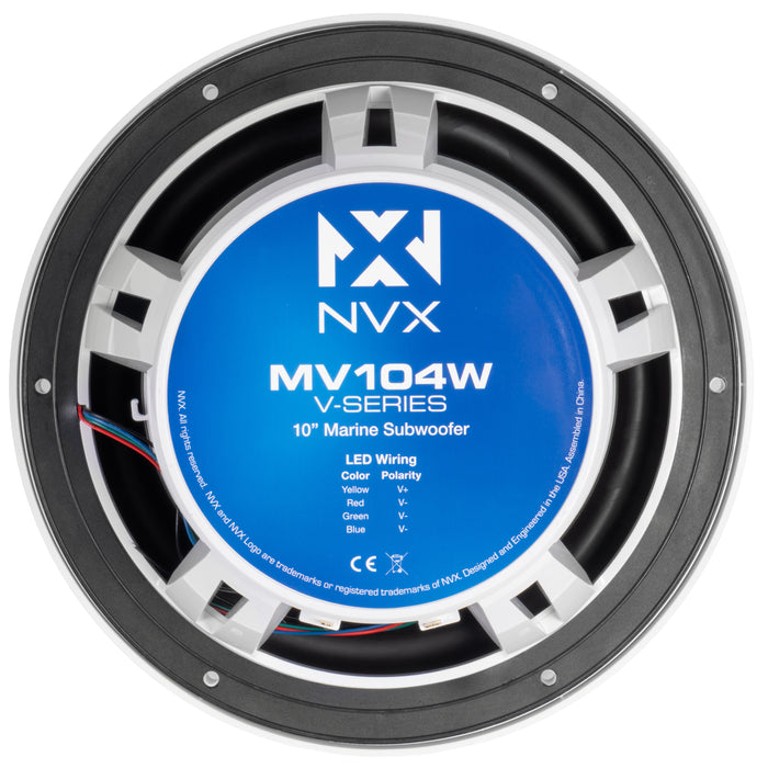 NVX MV104W 10" V-Series Marine Subwoofer with LED (White)