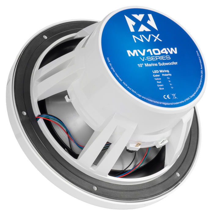 NVX MV104W 10" V-Series Marine Subwoofer with LED (White)