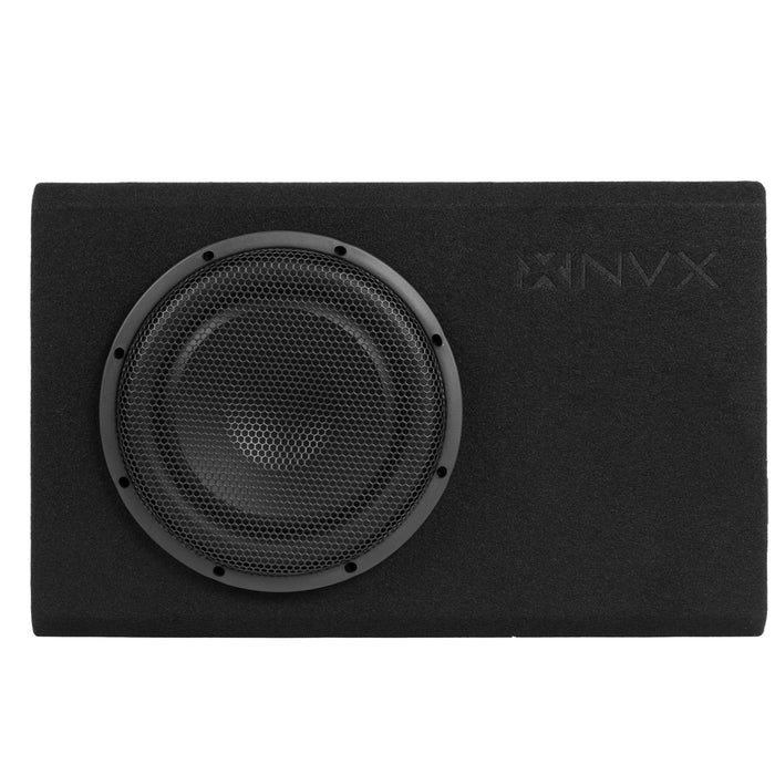 QB10SPA 1200W Peak (350W RMS) Single 10" Amplified Ported Loaded Subwoofer Enclosure with Remote Bass Knob and Amplifier Wiring Kit