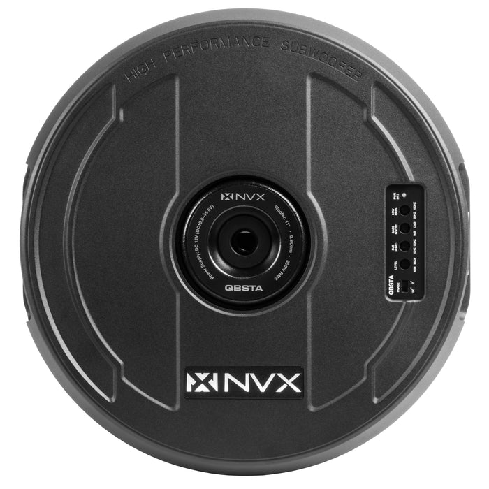 QBSTA 900W Peak (300W RMS) 11" Spare Tire Powered Subwoofer System with Remote Bass Knob