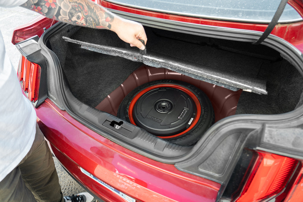 QBSTA 900W Peak (300W RMS) 11" Spare Tire Powered Subwoofer System with Remote Bass Knob