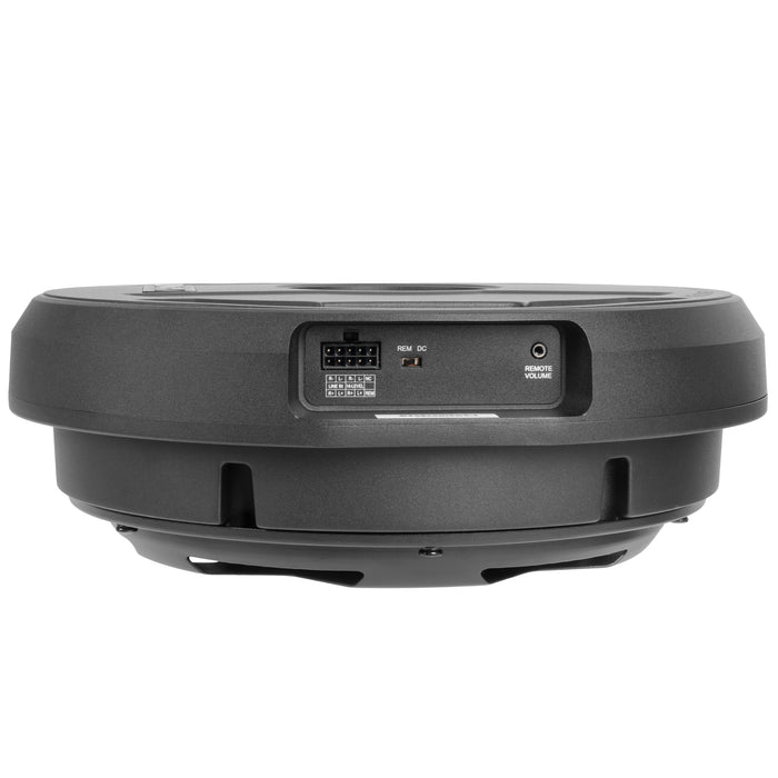 QBSTA 900W Peak (300W RMS) 11" Spare Tire Powered Subwoofer System with Remote Bass Knob