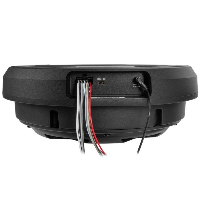 QBSTA 900W Peak (300W RMS) 11" Spare Tire Powered Subwoofer System with Remote Bass Knob