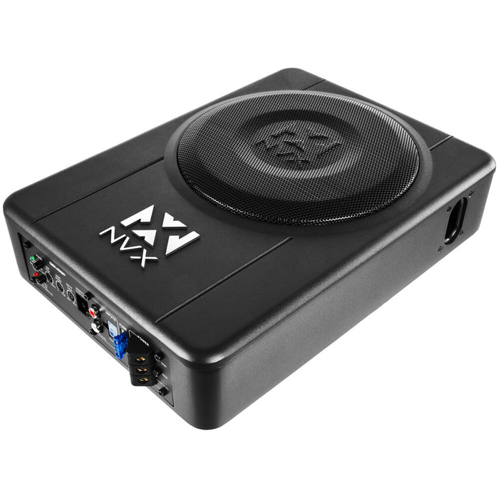 QBUS8P 300W Peak (150W) RMS 8" Ported Amplified Loaded Under Seat Subwoofer System with Remote Bass Knob and Amplifier Wiring Kit