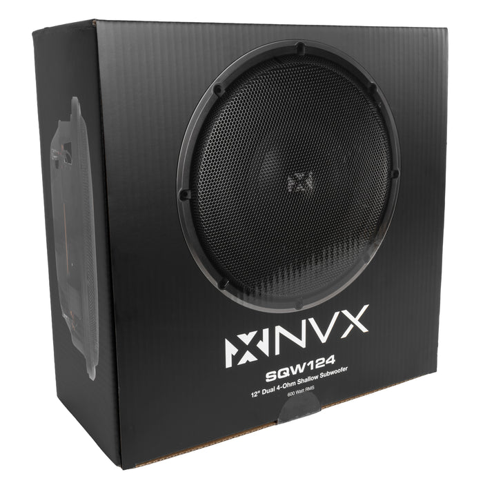 SQW124 1200W Peak (600W RMS) 12" SQ-Series Dual 4-ohm Shallow-Mount Car Subwoofer
