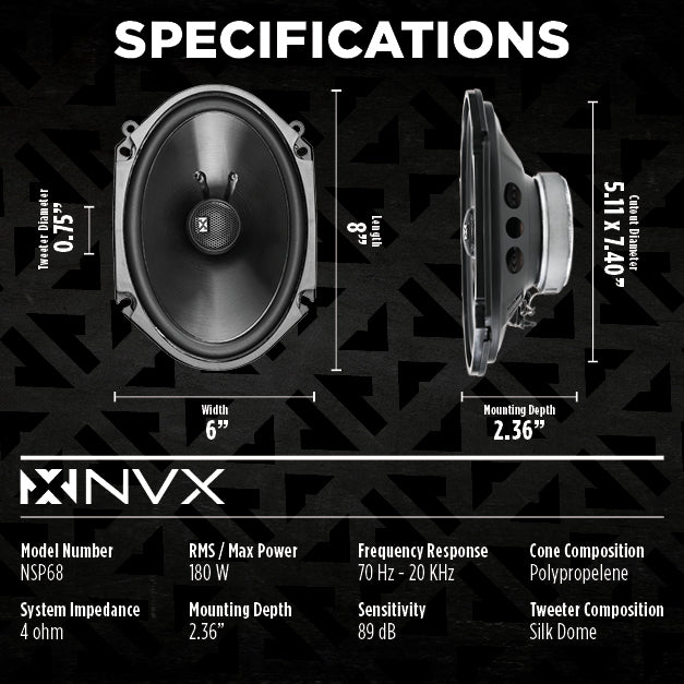 NSP68 540W Peak (180W RMS) 6x8" N-Series 2 Way Coaxial Speakers with 20mm Silk Dome Tweeters