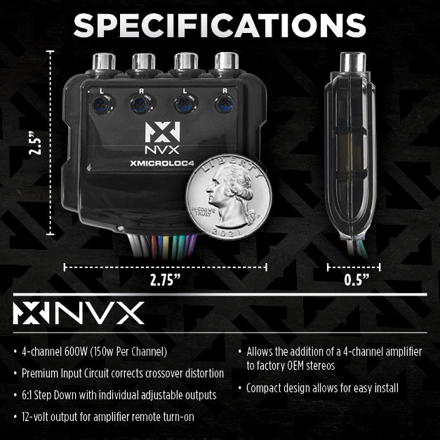 XMICROLOC4 600W RMS 4-Channel Micro Line Output Converter with Remote Turn-on Trigger